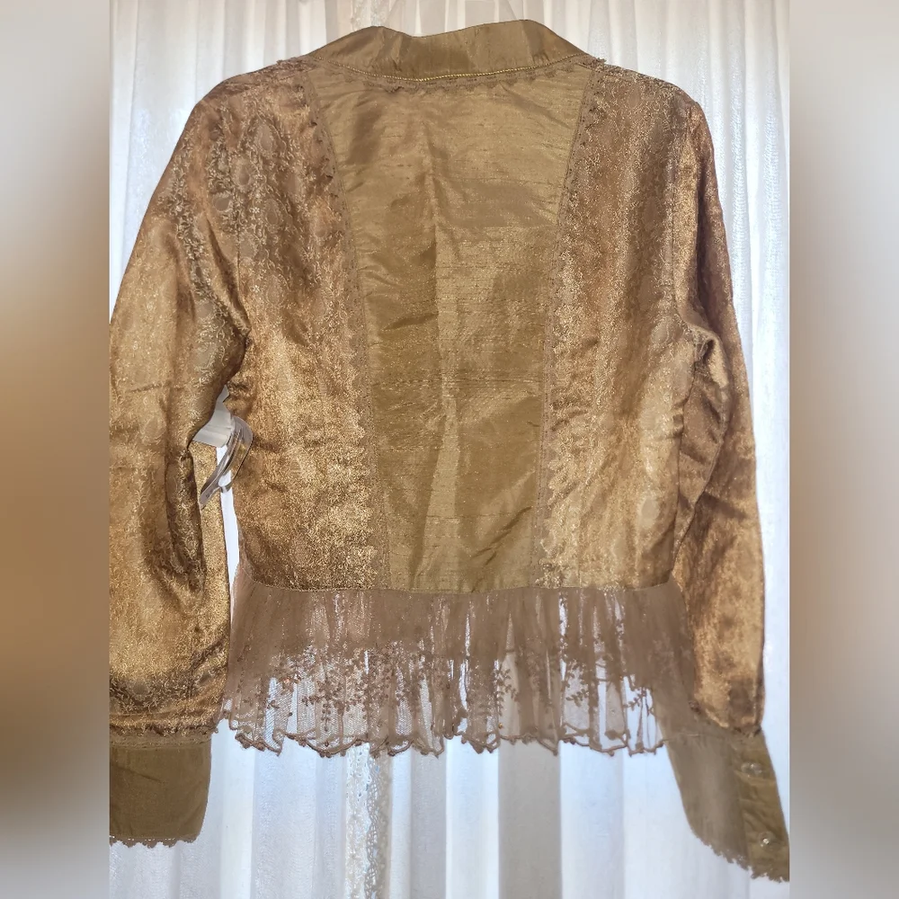 NWT Sandy Starkman Victorian Polyester Brocade Peplum Jacket Gold Womens Med - Picture 2 of 10